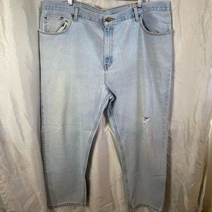 Plus Size Denim Light Blue Jeans Classic Straight Leg Relaxed Fit Faded Ripped